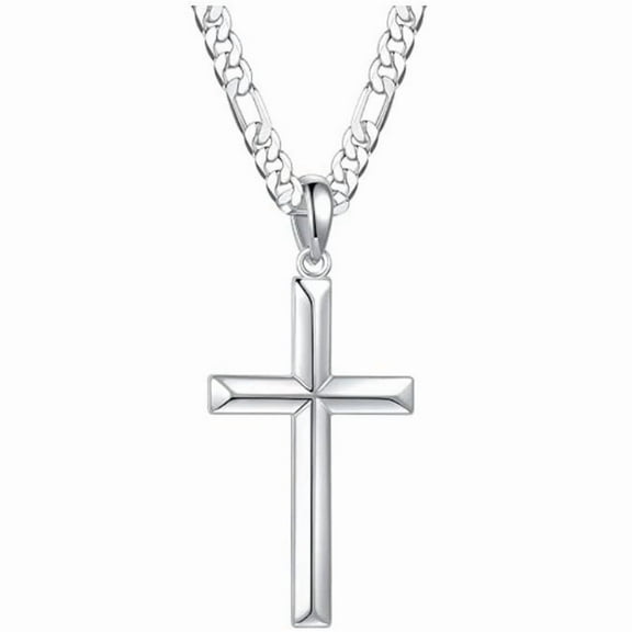 Miren S925 sterling silver cross pendant necklace, men's cross necklace, 18K silver-plated Figaro chain necklace, unisex, available in 16, 18, 20, 22, and 24-inch sizes.