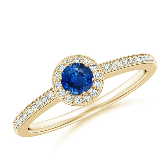 ANGARA Natural Blue Sapphire Halo Ring with Diamond Accents in 14K Yellow Gold for Women (Size-4mm) | September Birthstone, Birthday, Anniversary, Jewelry Gift for Women | Natural Blue Sapphire Ring