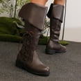 thumbnail image 4 of Dakaela Women Fold Over Knee High Riding Boots Low Heel Platform Slouchy Long Boot Round Toe Winter Walking Shoes Brown Size 9.5, 4 of 8