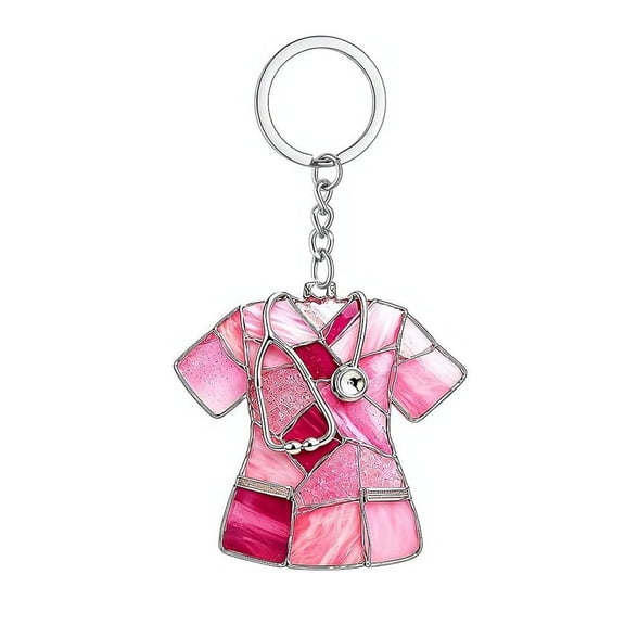 Personalized Nurse Scrubs Ornament, 2D Acrylic Custom Name Keychain Uniform Decor for Healthcare Workers, Medical Students(Pink)