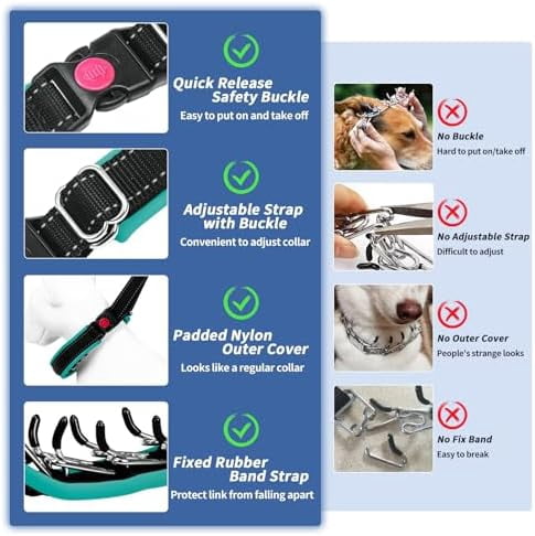Heavy Duty Nylon No Pull Dog Collar with Buckle, Adjustable Anti Pull Reflective Slip Collar for Large Medium Small Dogs - L Green