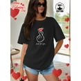 thumbnail image 1 of Women Crewneck Print Short Sleeve T-Shirts Summer Tees Loose Fit Graphic Tops1pc Valentine'S Day Women'S T-Shirt, Crew Neck, Slight Stretch, Sports Style, All-Season, Printed Love Heart & Lettering, 1 of 7