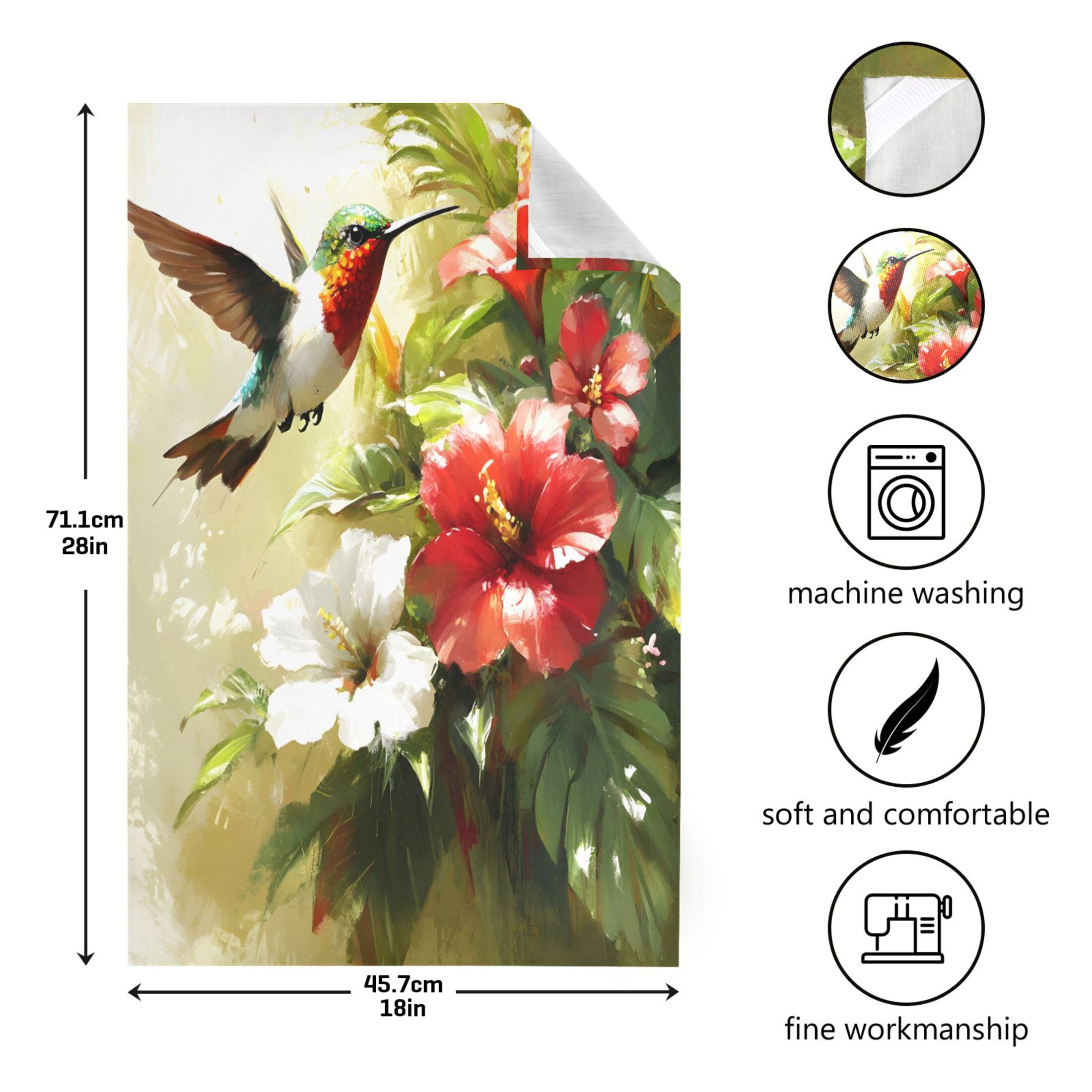 Hummingbird and Hibiscus Kitchen Towels 6-Piece Pack Tea Towels for Kitchen Decorative Waffle Design 28x18in