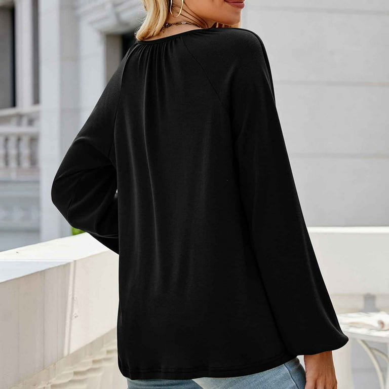 CYMMPU Long Sleeve Plus Size Tops Spring Clothes for Women 2023 Plus Size  Tops Fashion Solid Color Shirts V-Neck Fall Sweatshirt Trendy Pullover  Black