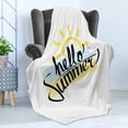 thumbnail image 4 of Hello Summer Soft Flannel Fleece Throw Blanket, Freehand Brush Strokes Background Calligraphy Summer Elements, Cozy Plush for Indoor and Outdoor Use, 70" x 90", Pale Yellow Almond Green, by Ambesonne, 4 of 5