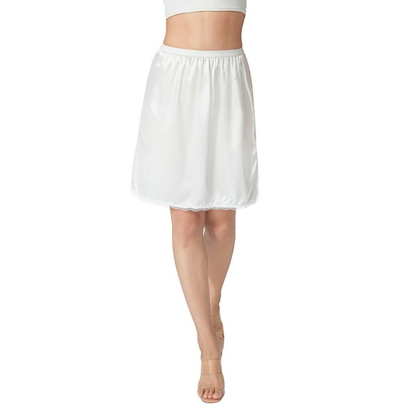 Coduop Women Half Slips Dresses Elastic Waist Satin Underskirt Lace Trim Skirt
