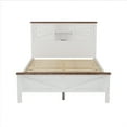 thumbnail image 4 of Farmhouse Rustic Wood Full Platform Bed with Bookcase Headboard, Charging Station and Double Sliding Barn Door, Wood Slats Support (Full Bed, White+Brown), 4 of 10