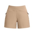 thumbnail image 7 of Women's Solid Color High Waisted Yoga Shorts Tummy Control Athletic Workout Shorts with Pockets Khaki XL(XL), 7 of 7