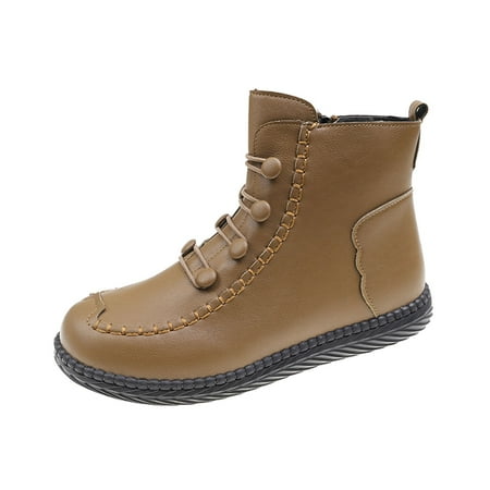 

TAIAOJING Women s Ankle Boots Boots Retro Winter Short Zipper Flat Leather Shoes Boots Zapatillas