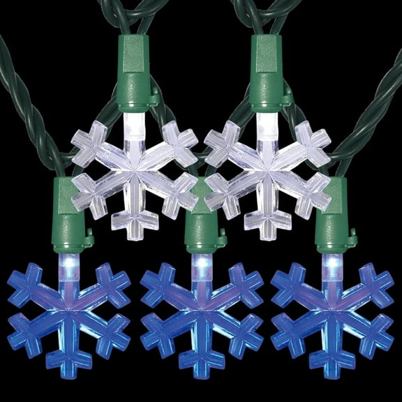 12.8ft 50 LED Snowflake String Light，Lightbulbs for Christmas,Party,Home,Patio Lawn,Garden，Cool White and Blue