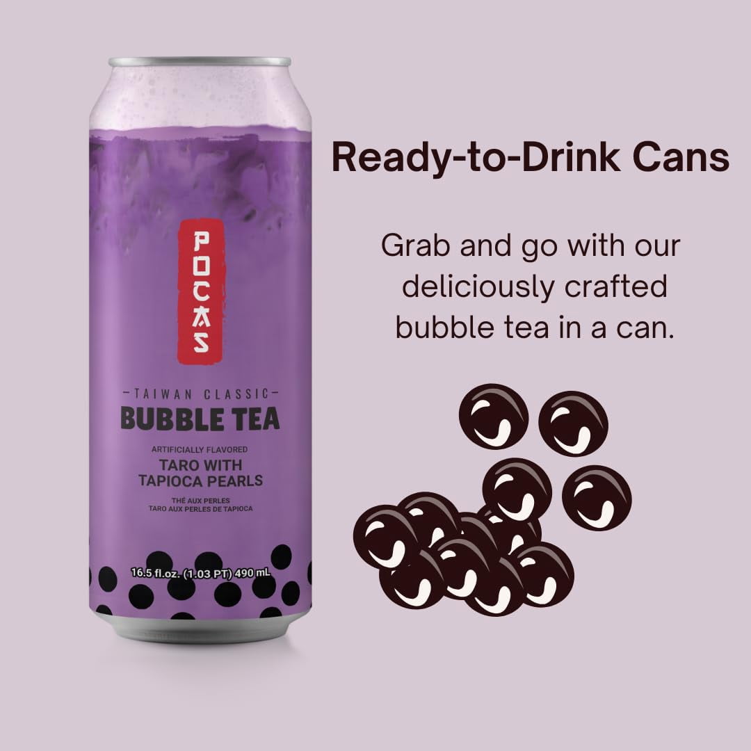 (4 pack) POCAS Bubble Tea, 4 ct, Taro Flavor, Taiwan Classic Milk Tea