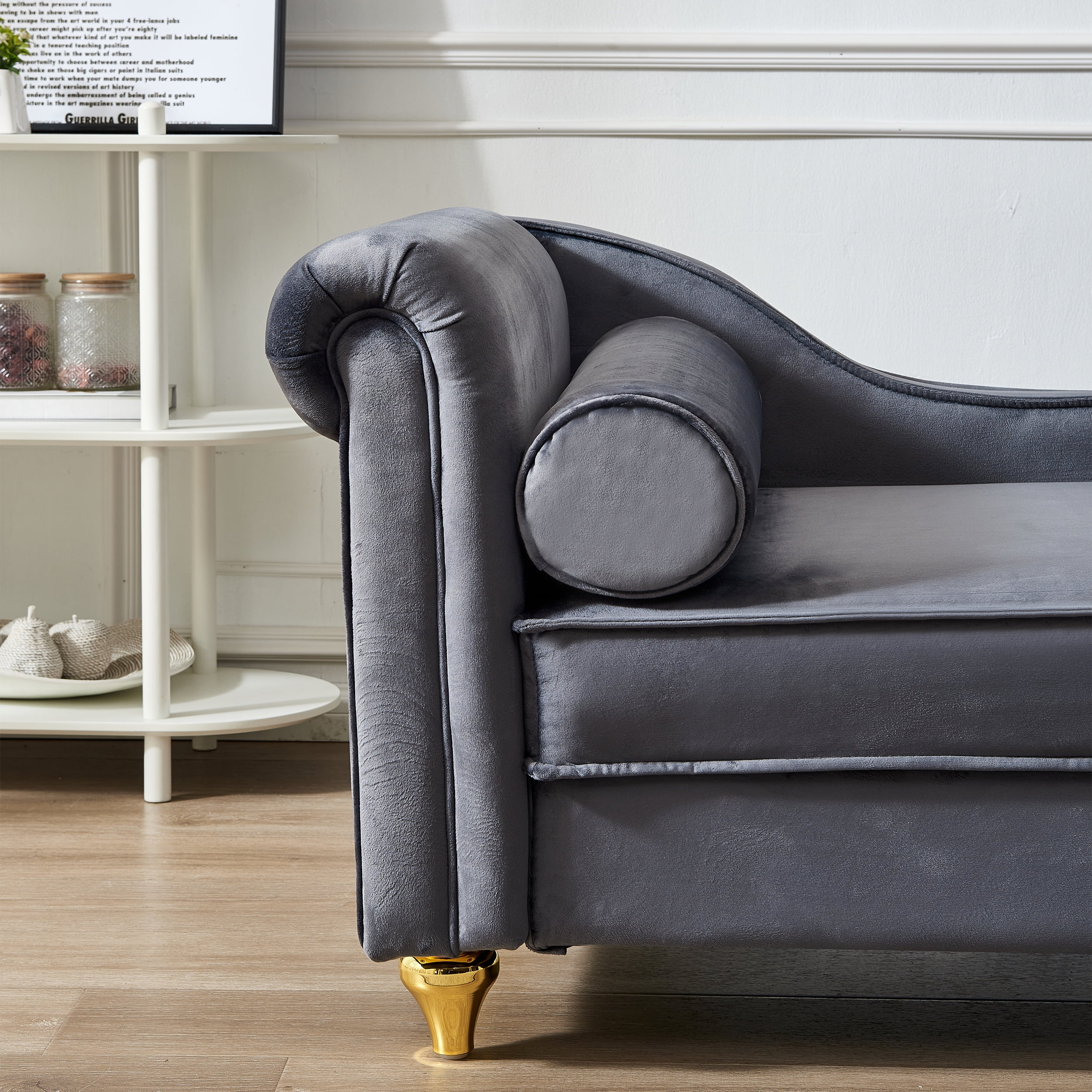 DEALTOPS Futon Sofa Chair with Storage Lounge Couch Modern Upholstered Sofa Recliner Lounge Chair for Living Room- Gray