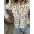 thumbnail image 4 of Women'S Temperament Commuter Lace Crochet Stand Collar Slim Design Shirt Long Sleeve Button Shirt Tops Cream White M, 4 of 9