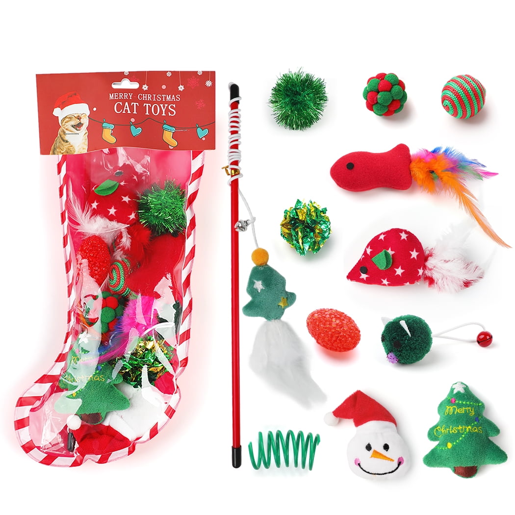 12PCS Cat Toy Set Bell Mouse Stocking Kitten Play Toy Pet Chew Toy for