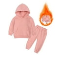 thumbnail image 2 of FAOWME Toddler Kids Baby Girls Boys Spring Winter Solid Color Warm Thick Long Sleeve Pants Hooded Sweatshirt Hoodie Pullover Tops Pants Sets Outfits Pink 2-3 Years, 2 of 3