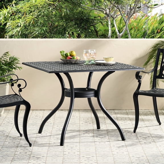 Black Sand Cast Aluminum Square Patio Table | For Starry Nights with Family and Outdoor BBQs with Friends | Lightweight Frame for Patio Layout Changes | Simple Assembly Procedure