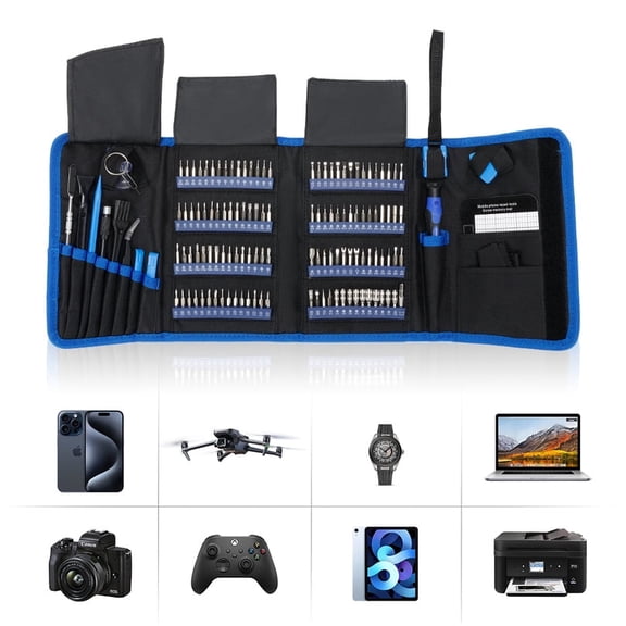 Precision Screwdriver Sets,Multifunctional Screwdriver Set,Electronic Repair Tool , 142 Piece Tool Kit with 120 Bits for Repairing Electronics, PC, iPhone, Tablet, Xbox, etc - Black/Blue,S142