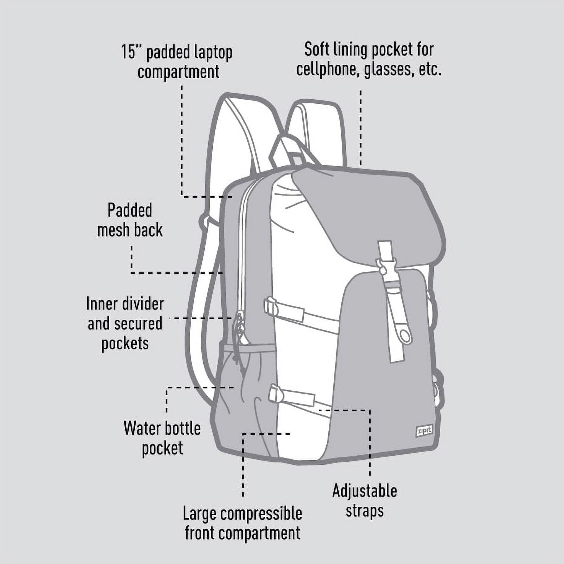 ZIPIT Metro Backpack, High School and College Bag, Padded Laptop Compartment, Sturdy and Lightweight (Black & Dark Red)
