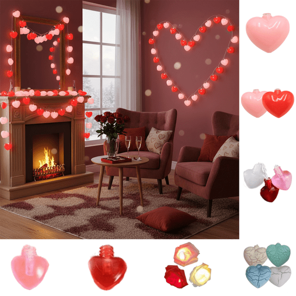 HBBKVI Red & Pink Heart LED String Lights 6.6ft, Romantic Valentine's Day Decor, Indoor Fairy Lights for Bedroom Proposal Anniversary, Battery Operated