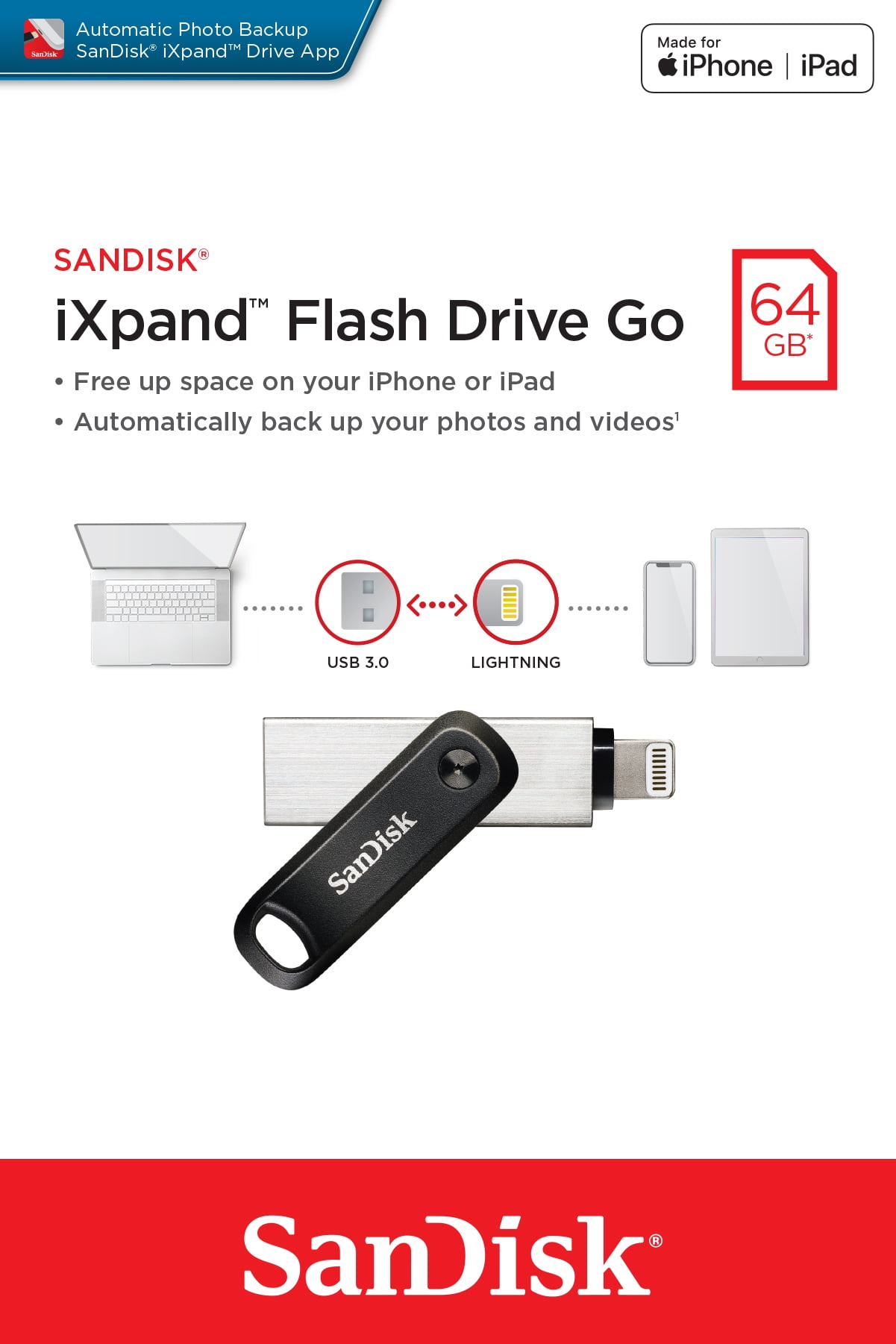 Pendrive Sandisk 64GB para iPhone e iPad iXpand lightning