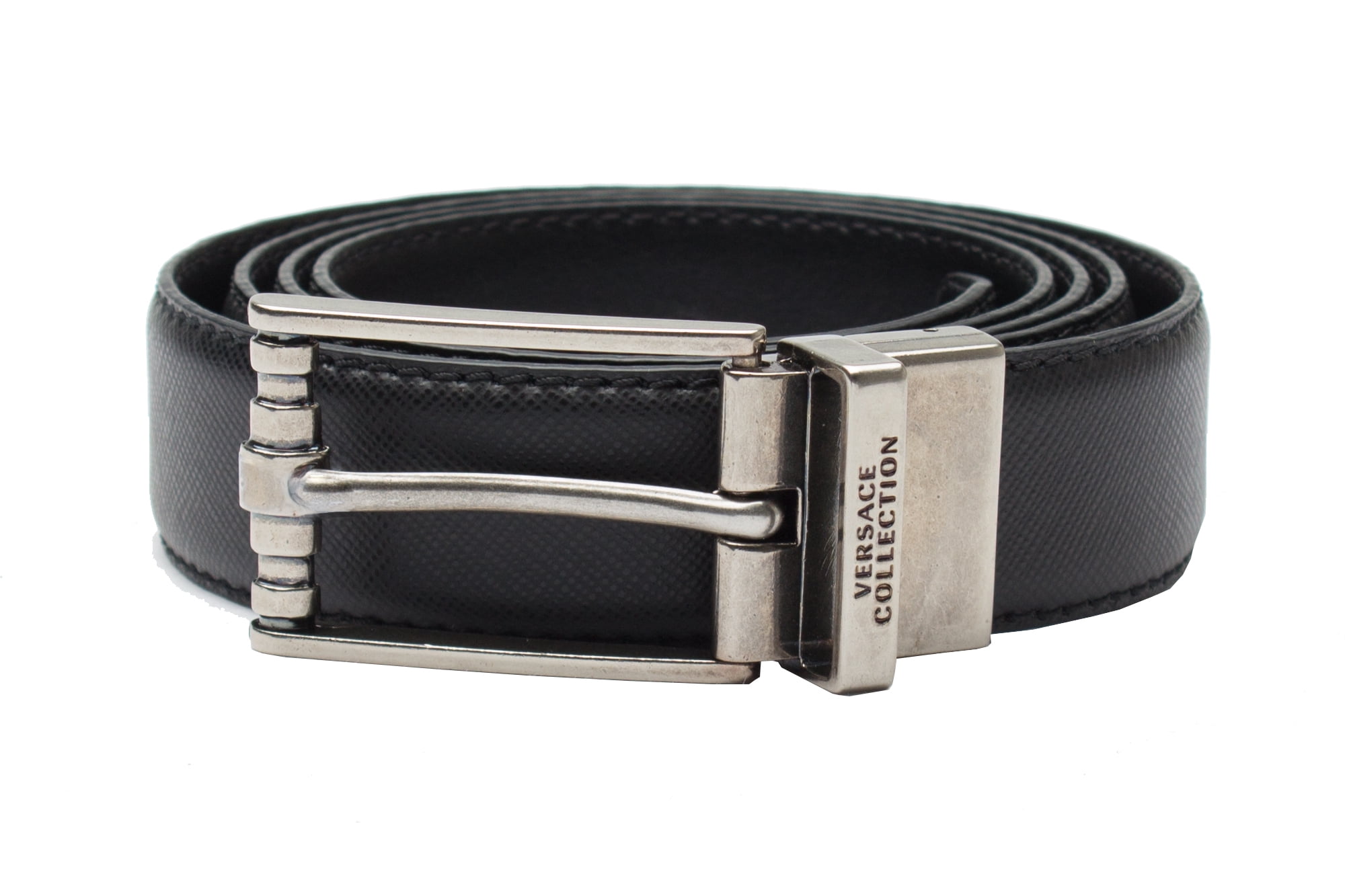 Versace Collection Mens Stainless Steel Buckle Pebble Leather Belt Brown