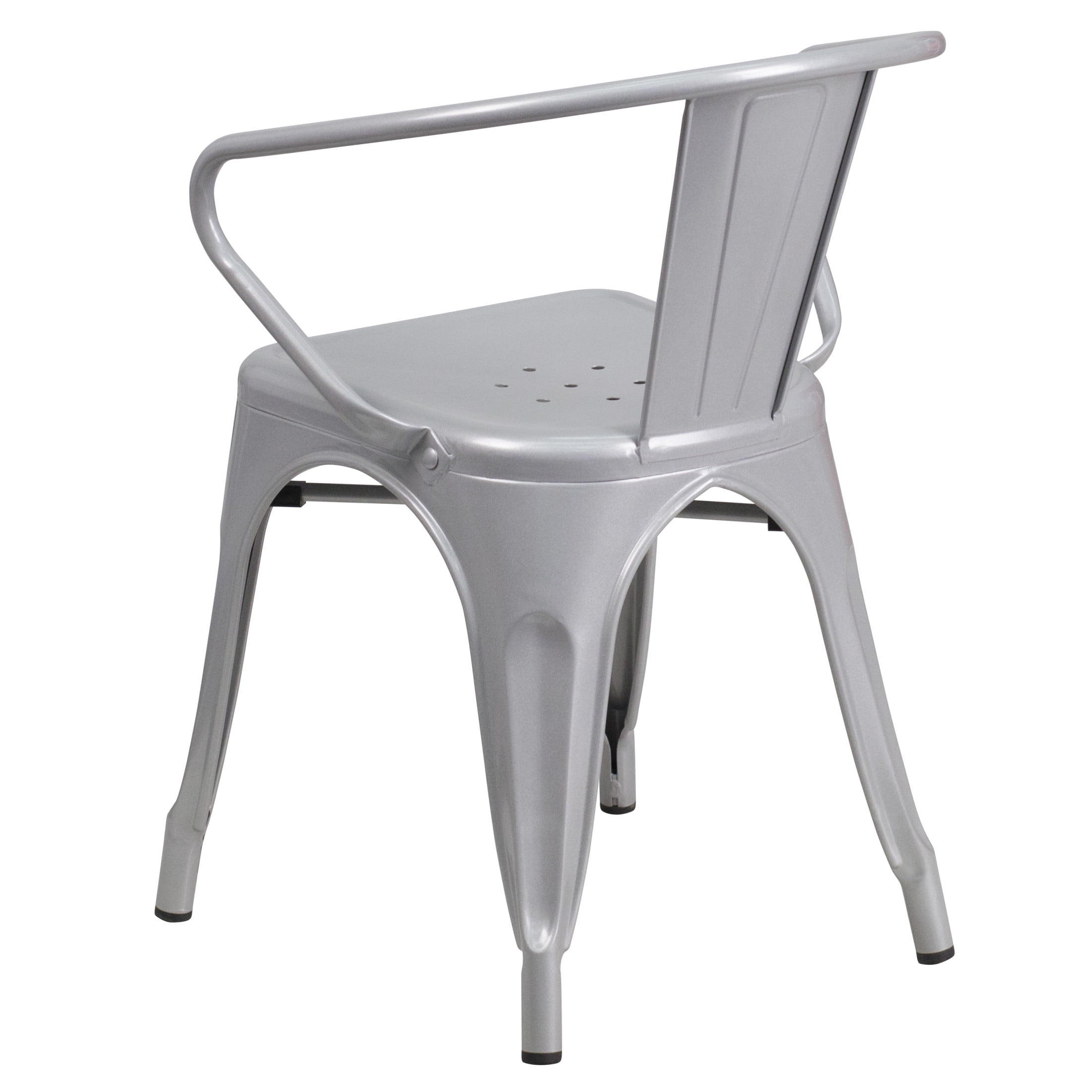 Flash Furniture Luna Commercial Grade Silver Metal Indoor-Outdoor Chair with Arms