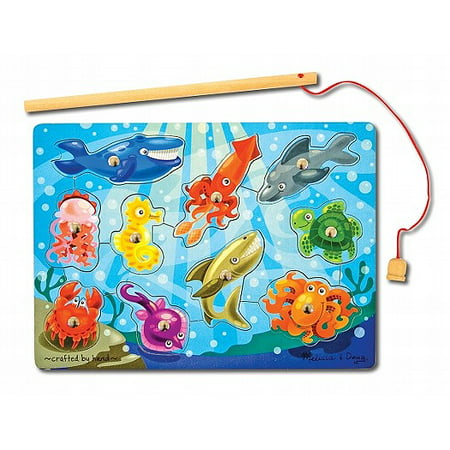 Melissa & Doug Magnetic Wooden Fishing Game and Puzzle With Wooden Ocean Animal