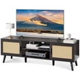 thumbnail image 5 of TV Stand for 55" TV, Boho Entertainment Center with Adjustable Shelf, 2 Cabinets, Rattan TV Media Console, Solid Wood Feet, 4 Cord Holes, for Living Room, Bedroom, Black, 5 of 9