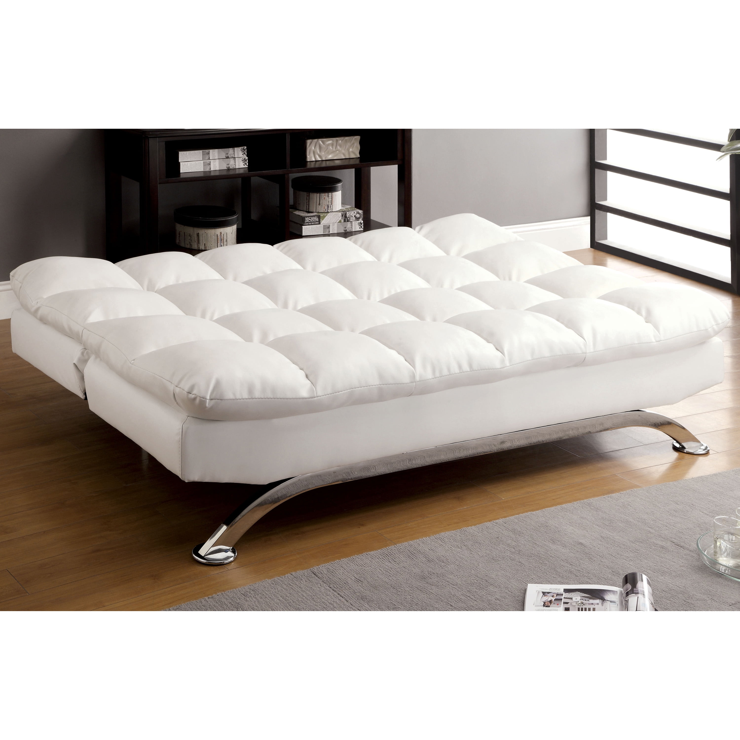 Furniture of America Contemporary Faux Leather Filia Futon Sofa, White