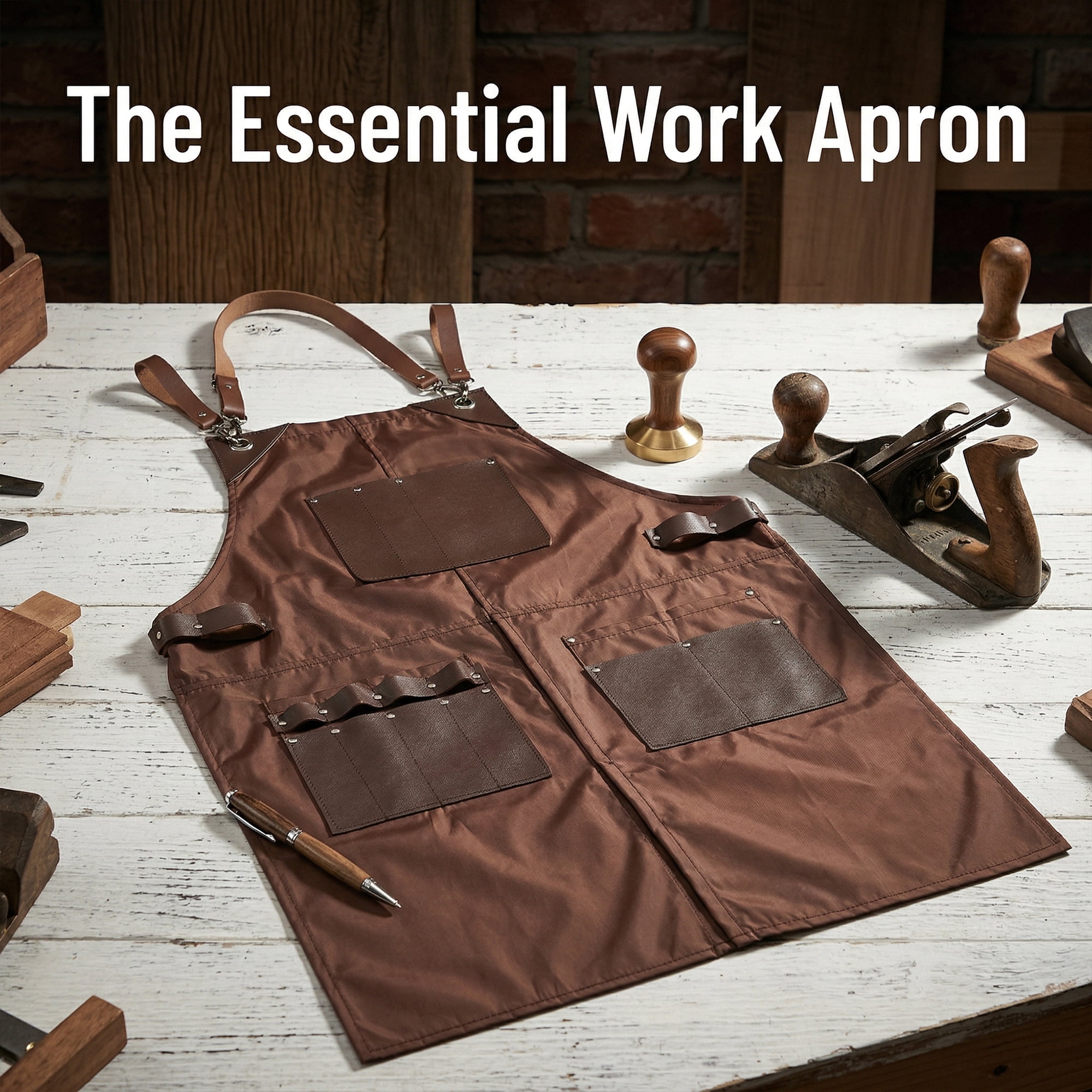 Unique Bargains Adjustable Long Waist Cooking Apron with Pocket for Home and Kitchen Brown