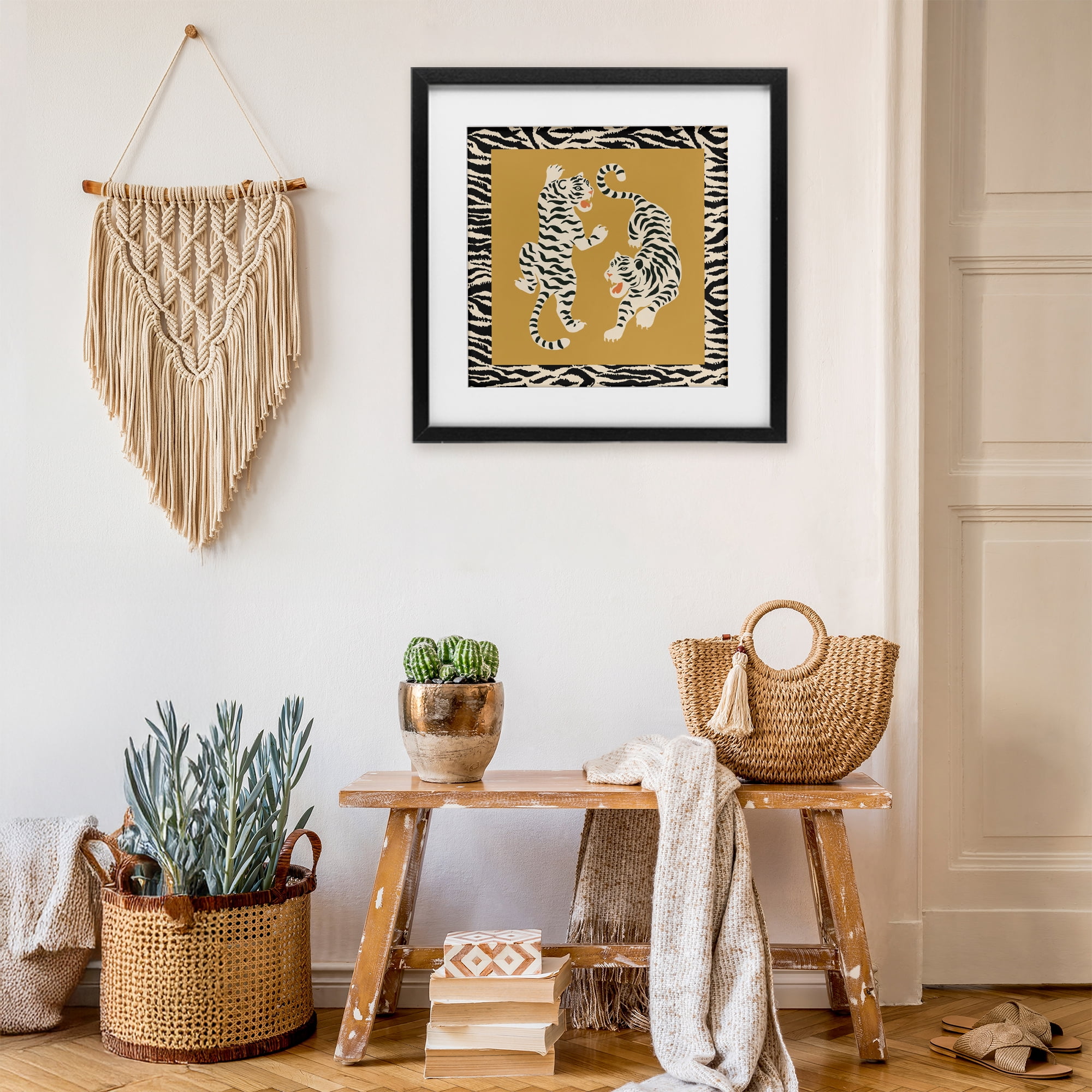 Stupell Industries Boho Twin Tiger Stripes Black Framed Print Under Glass, design by Karolina Sato