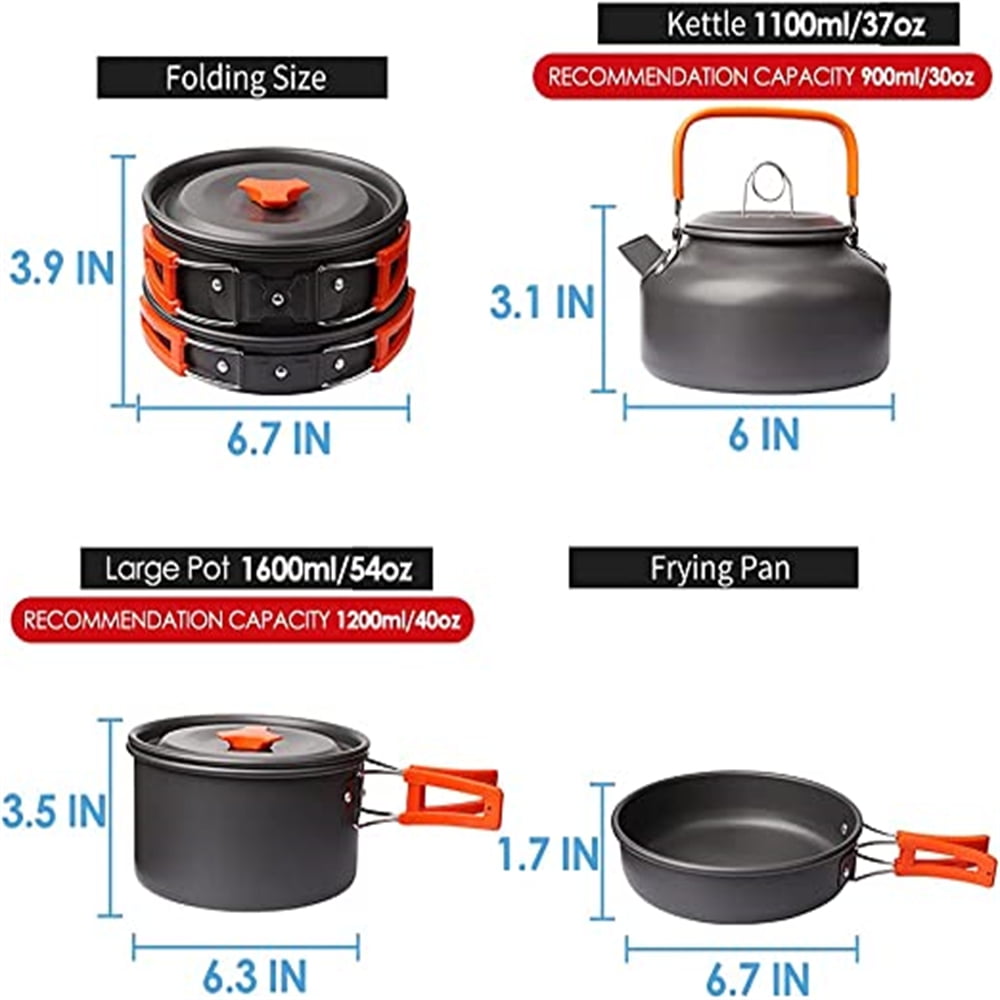 Gutsdoor Camping Cookware Set Camping Gear Camp Mess Kit Campfire Utensils Non-Stick Cooking Equipment Lightweight Stackable Pot Pan Bowls with Storage Bag for Outdoor Hiking