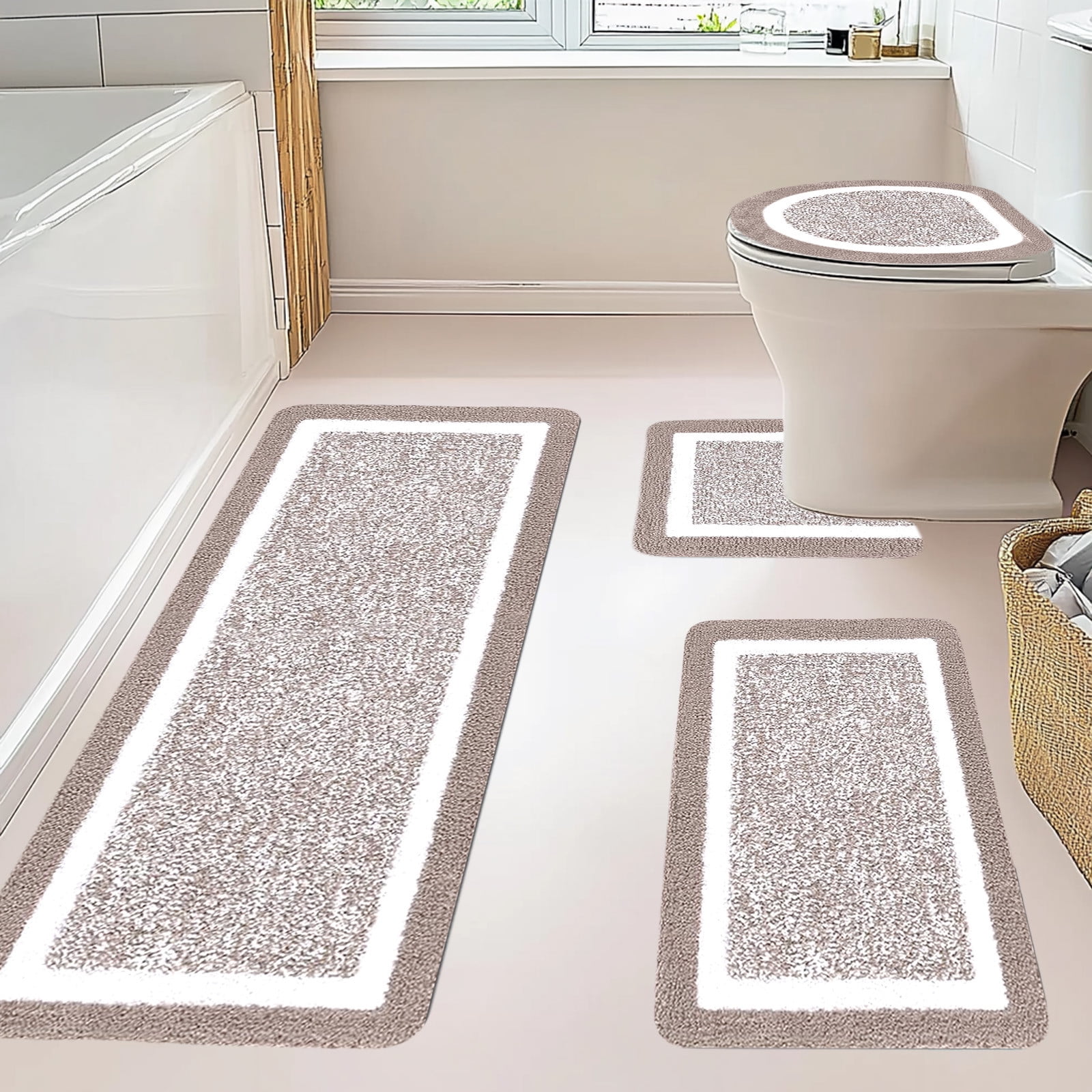 PALIFEUR Bathroom Rugs Sets, Non-Slip Bath Mat Set 4 Piece, Soft Comfortable Washable Bathroom Mat Set, Quicker Dry Bathroom Rug with Toilet Rug