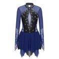thumbnail image 3 of Doomiva Women's Figure Ice Skating Dress Long Sleeves Ballet Leotards Dance Costume for Competition Navy Blue S, 3 of 7