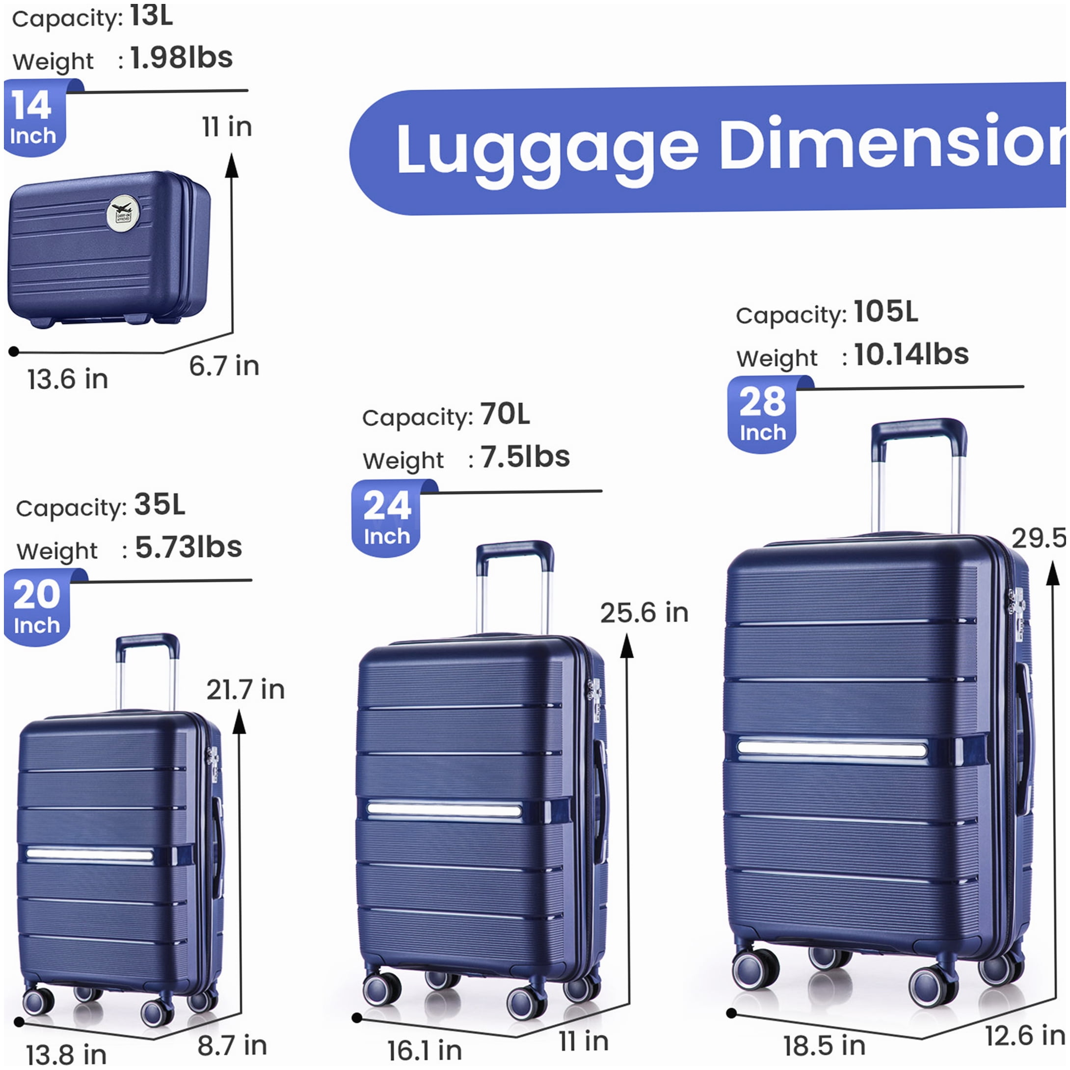 MANGIJOY Navy Blue Expandable Hardshell Suitcase Set of 4, Lightweight Luggage with 360° Spinner Wheels, TSA Lock, and Organized Interior