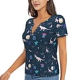 thumbnail image 2 of Wukai Space Dinosaur Casual V-Neck Graphic Tees for Women: Lightweight and Breathable Summer Tops with Stylish Design-Small, 2 of 8