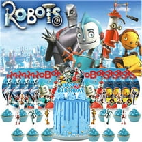 Robots Birthday Supplies Plates Decorations Decor Backdrop Banner Cake Topper Fans