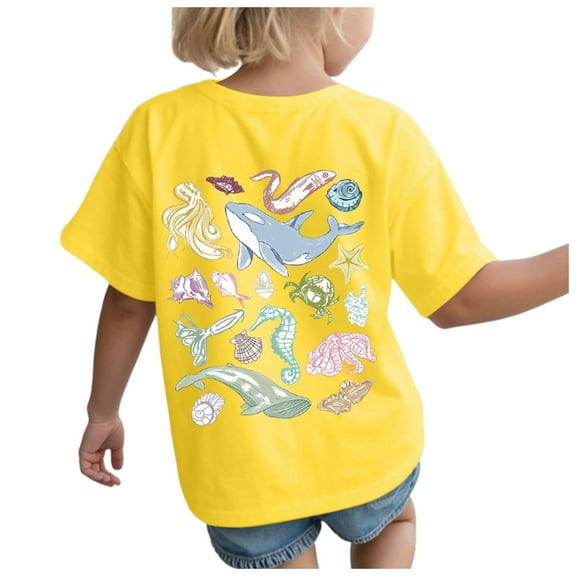 Gubotare Summer Tops for Girls Girls' Oversized T Shirts Short Sleeve Crewneck Summer Casual Loose Tops Tees (Yellow,Size 2-3 Years)