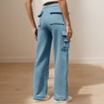 thumbnail image 6 of WTOBBY Women's Casual Fashion Solid Color Elastic Waist Drawstring Pockets Wide Leg Straight Pants, Day-to-Day Comfort Trousers,Light Blue 2XL, 6 of 7