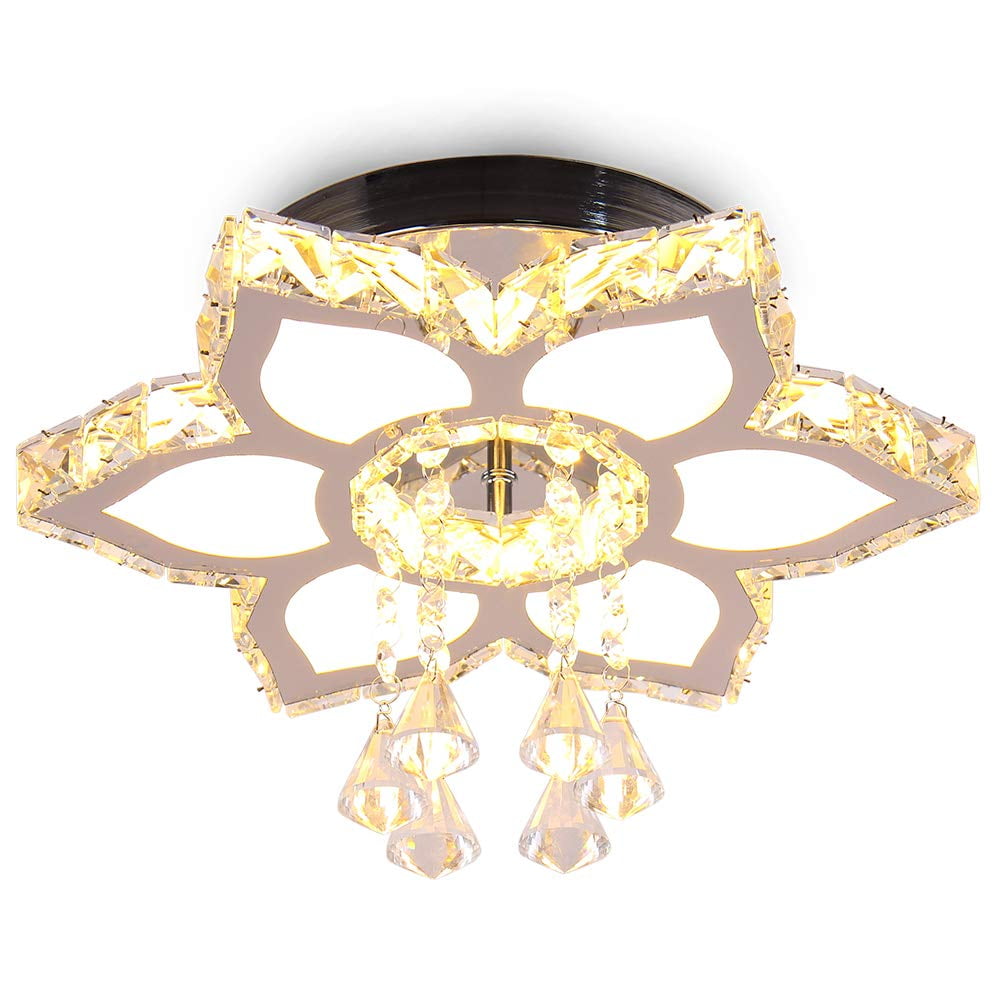 FRIXCHUR Crystal Chandelier Modern LED Flower Crystal Ceiling Light Flush Mount Chandeliers for Bedrooms Living Room Dining Room Hallway Closet (Warm White )