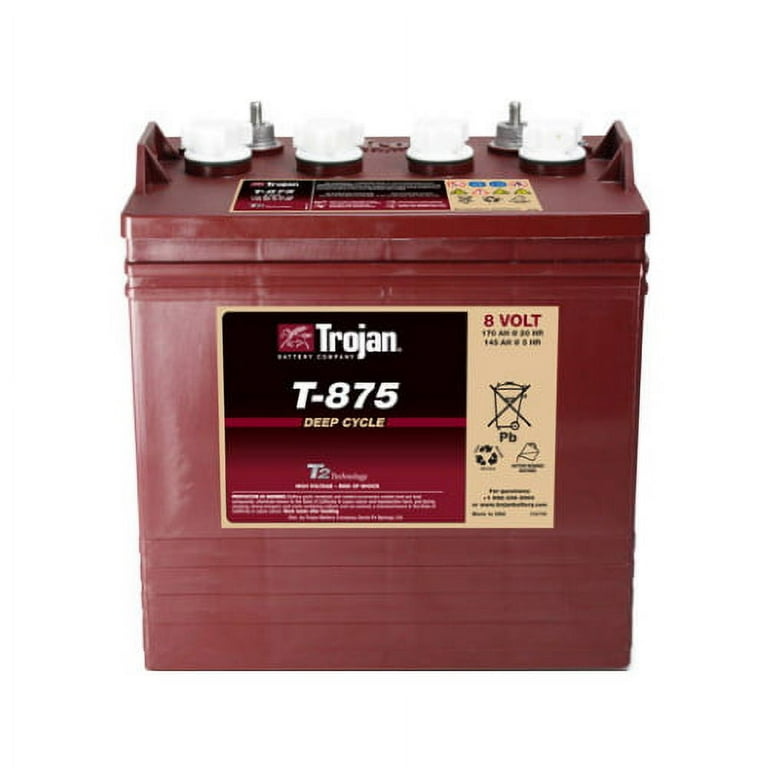 Trojan T-875 8V 170Ah Flooded Lead Acid Deep Cycle Battery, Golf