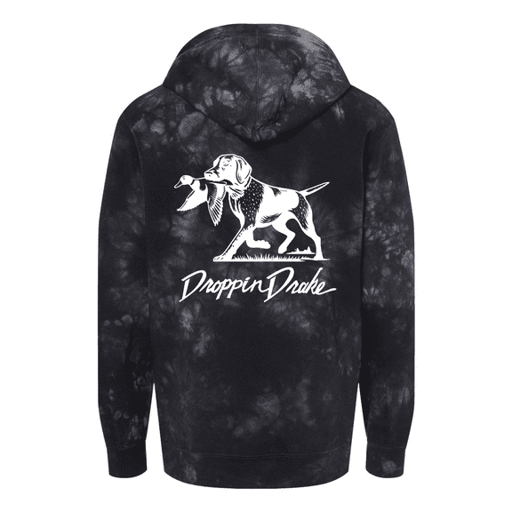 Droppin Drake Dog Carrying Duck Hunting Southern Duck Call Mens Tie-Dye Hoodie-Black-medium