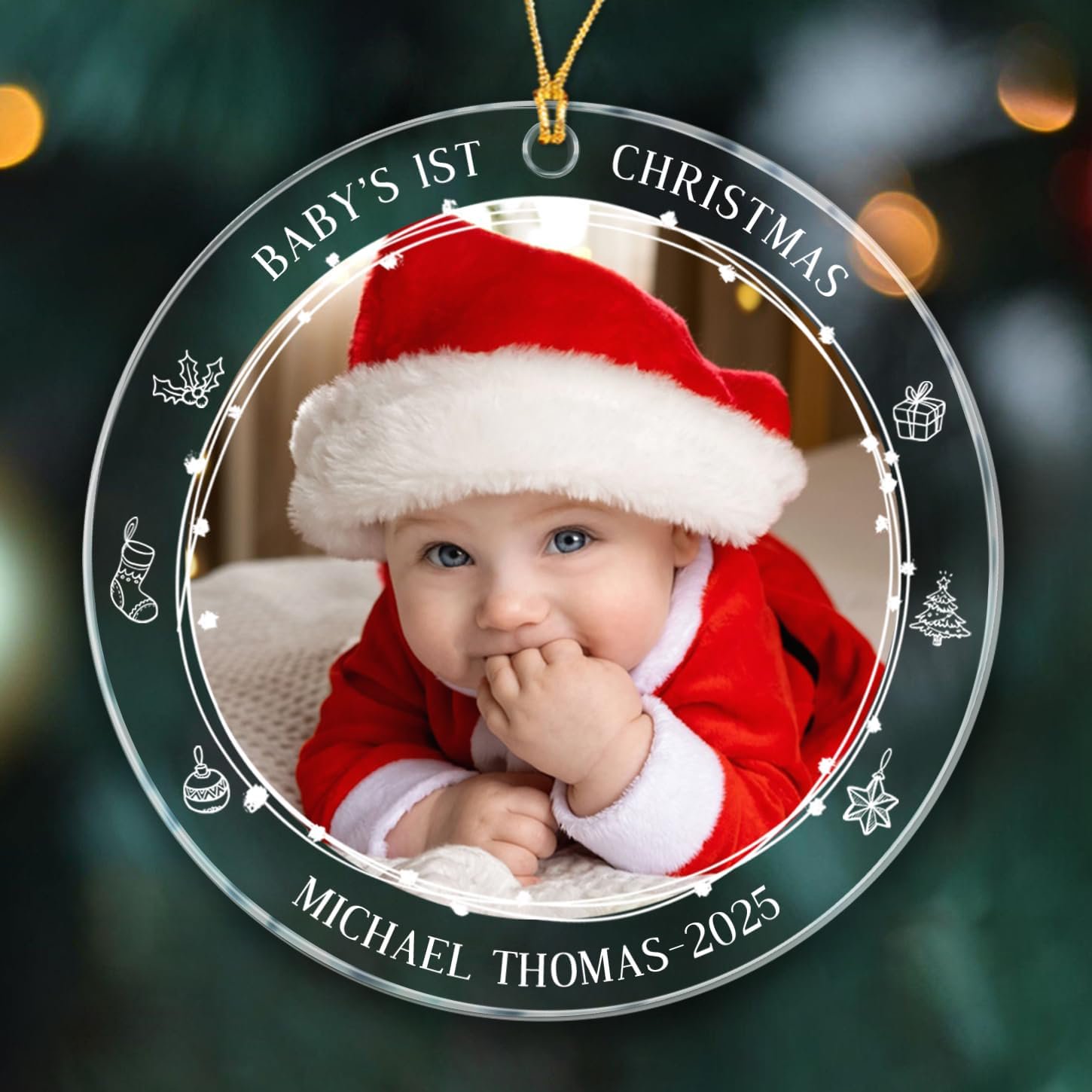 Personalized Name & PhoTo Baby's 1st Christmas Ornaments 2025, Baby's First Christmas Ornament Gift for New Parents, Customized Newborn 1st Xmas Ornament,Add Picture Baby 1st Xmas Tree Ornaments Gift
