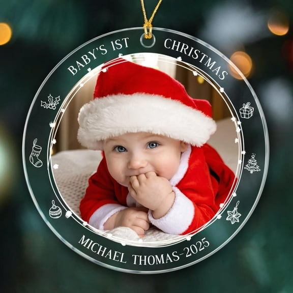 Name & Photo Baby's 1st Christmas Ornaments 2025, Baby's First Christmas Ornament Gift for New Parents, Newborn 1st Xmas Ornament,Add Picture Baby 1st Xmas Tree Ornaments Gift