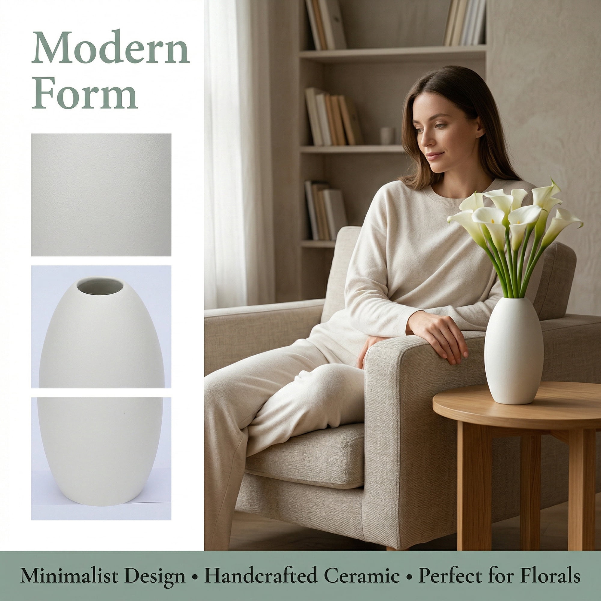 Unique Bargains Modern Ceramic Ribbed Flower Vase for Boho White 3.5"L x 3.5"W x 6.1"H