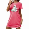 thumbnail image 3 of Sakmal Womens Nightgown Cute Halloween Pajama Dress Short Sleeve Pink Ghost Print Nightgowns, 3 of 4