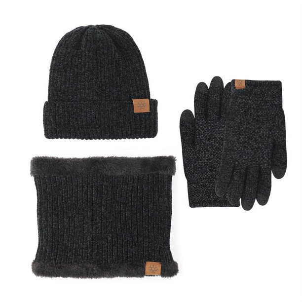 Conjunto de gorro, bufanda y guantes de invierno cálidos, bufanda forrada de lana resistente al viento para exteriores, conjunto de 3 piezas