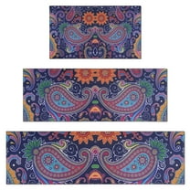 Multicolor Ethnic Paisley Pattern Kitchen Rugs Sets Of 3,Kitchen Runner Rugs Non Skid Washable,Decorative Kitchen Floor Mats for Kitchen,Sink,Laundry,17"x30"  17"x47"   17"x59"