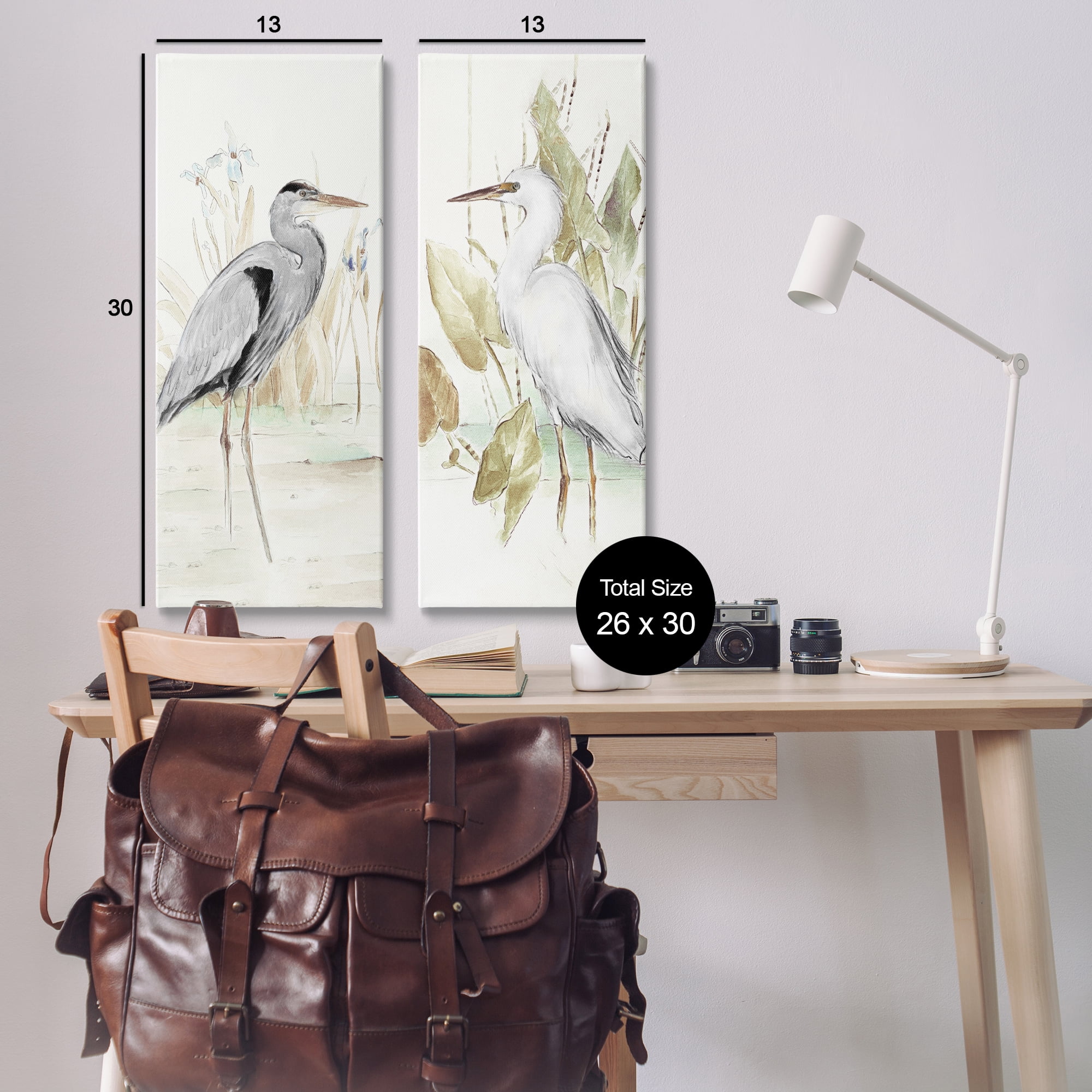 Stupell Industries Heron Egret Marsh Landscape Animals Painting Wrapped Canvas Art Print Wall Art, 13 x 30, Set of 2