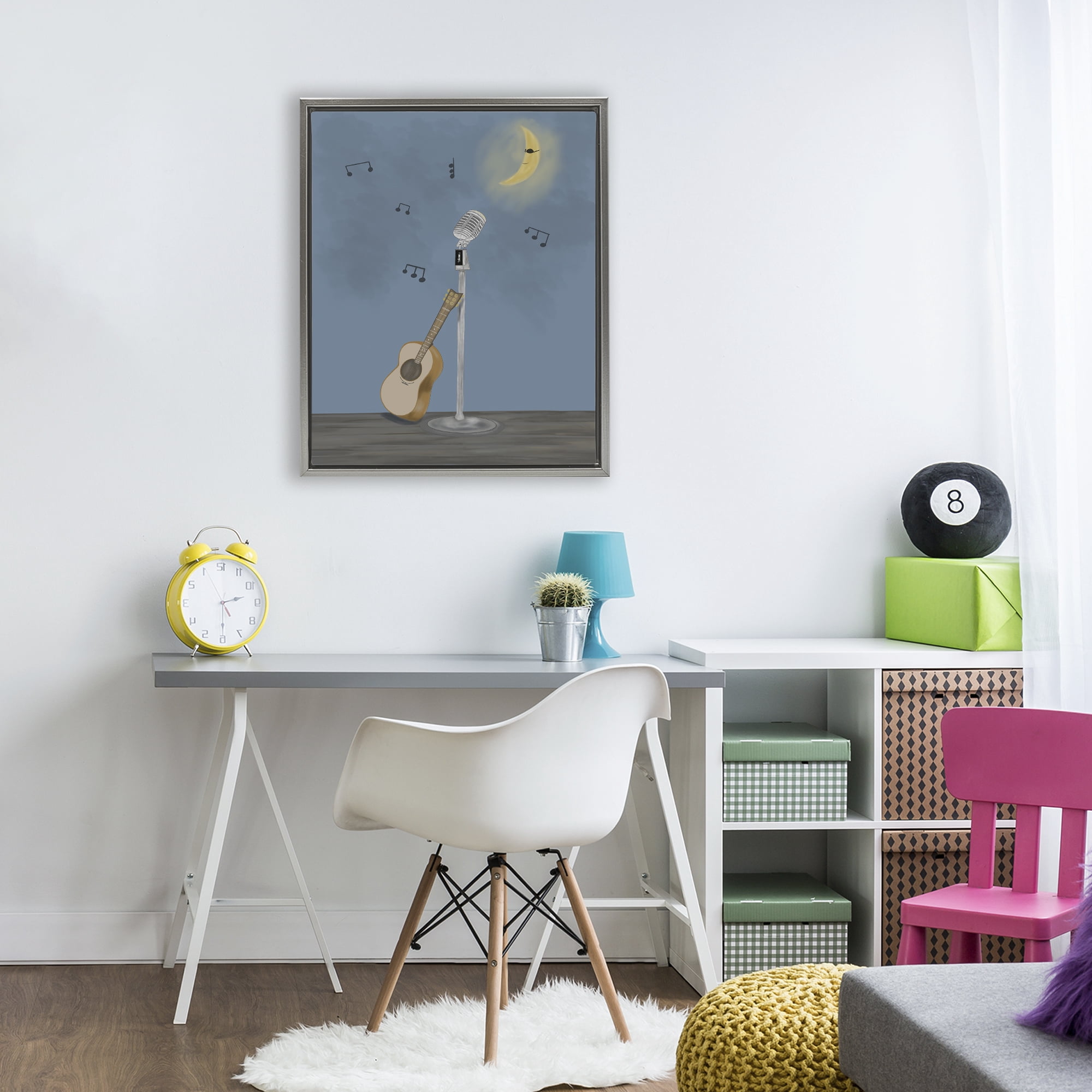 Stupell Industries Music And Moon Stage Gray Framed Floater Canvas Wall Art, design by Leslie Hermosa